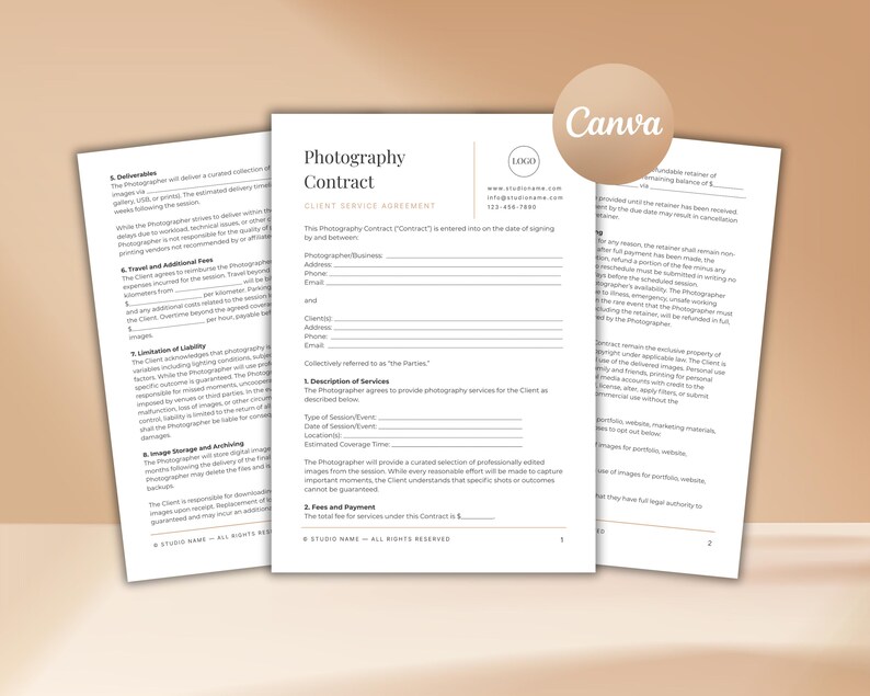 Vertragsvorlage für Fotoshootings — Produktvorschau