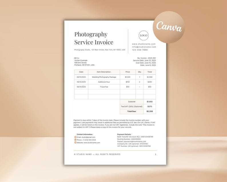 Fotografie-Rechnung & Beleg — Produktvorschau