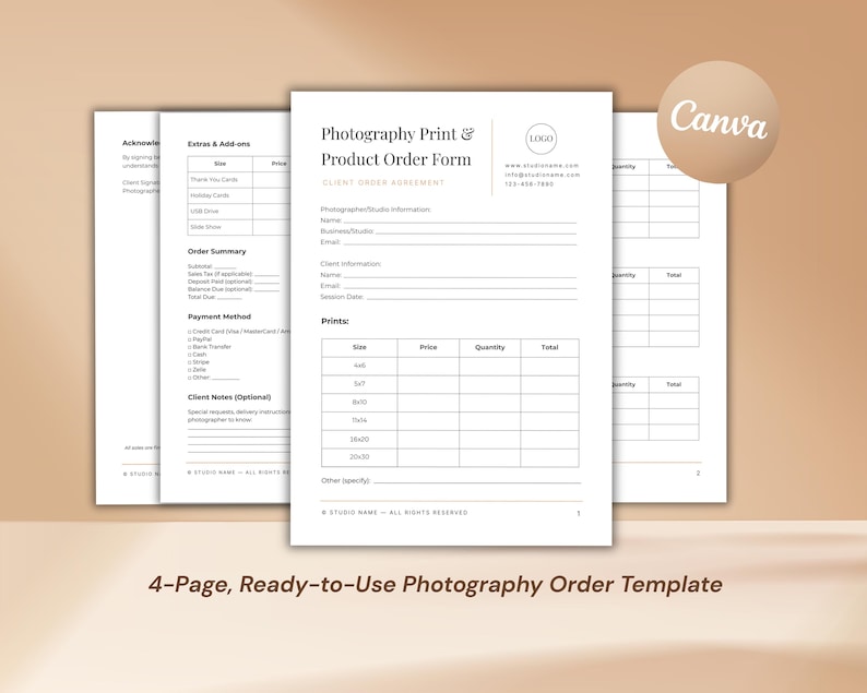 Bestellformular für Fotoprodukte — Produktvorschau