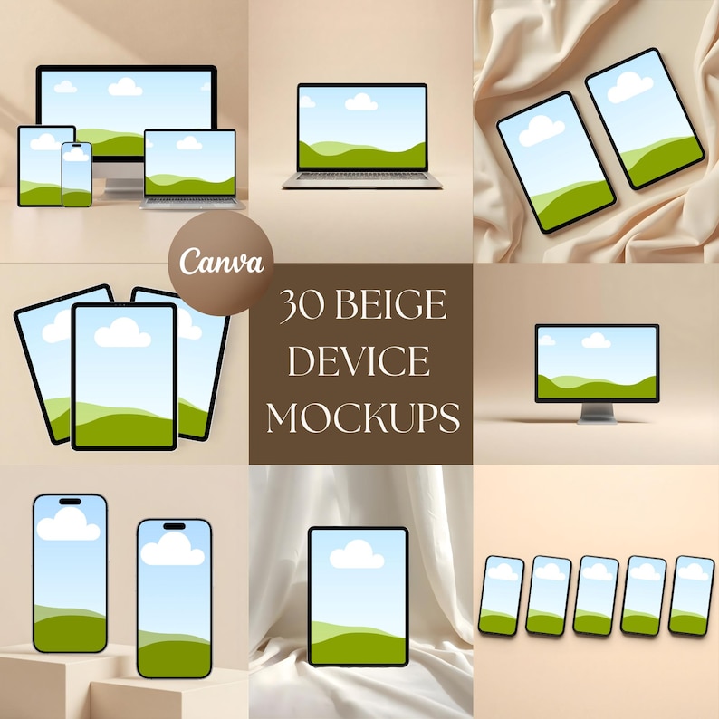 Beige Mockups für digitale Produkte — Produktvorschau