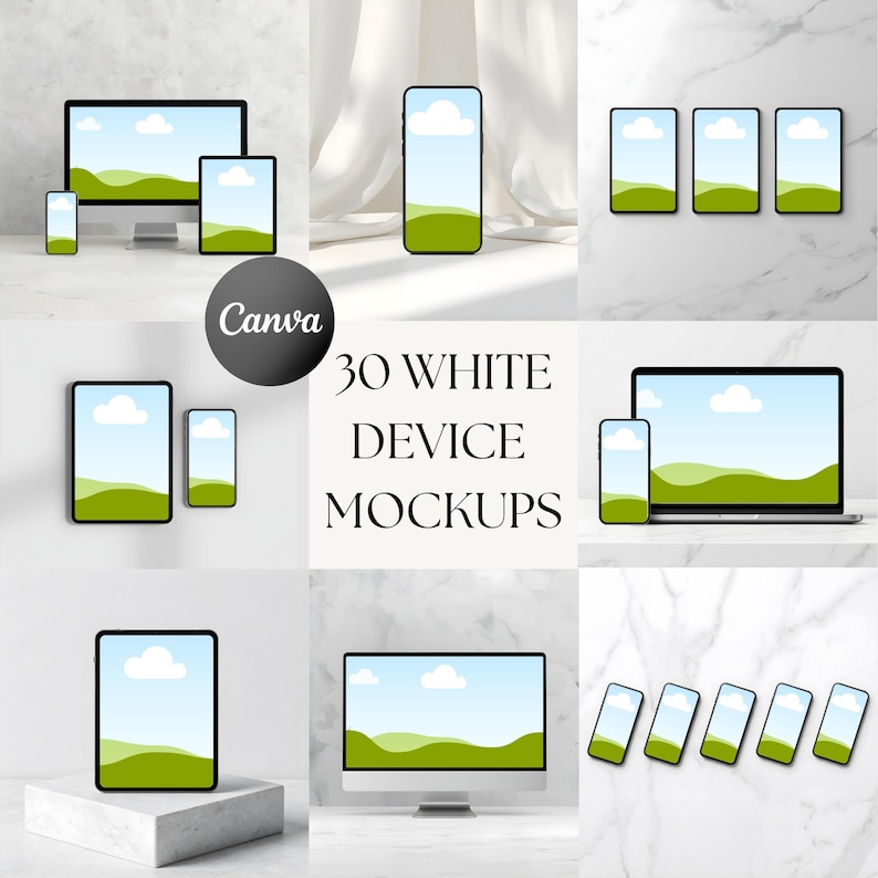 30 weiße Geräte-Mockups — Produktvorschau