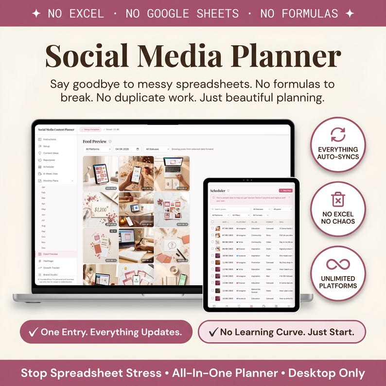 Rosa Social-Media-Planer — Produktvorschau