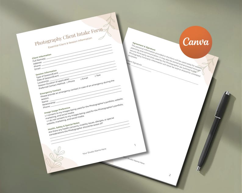 Photography Client Form — product preview
